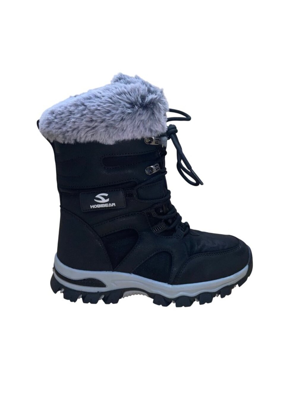Hobibear Women’s Black & White Faux Fur Insulated Lace-Up Winter Boots Sz 6